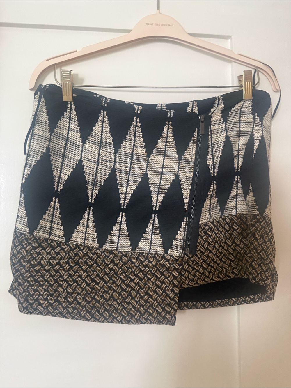 RACHEL Rachel Roy Black and Cream Geometric Mini Skirt with Contrast Hem